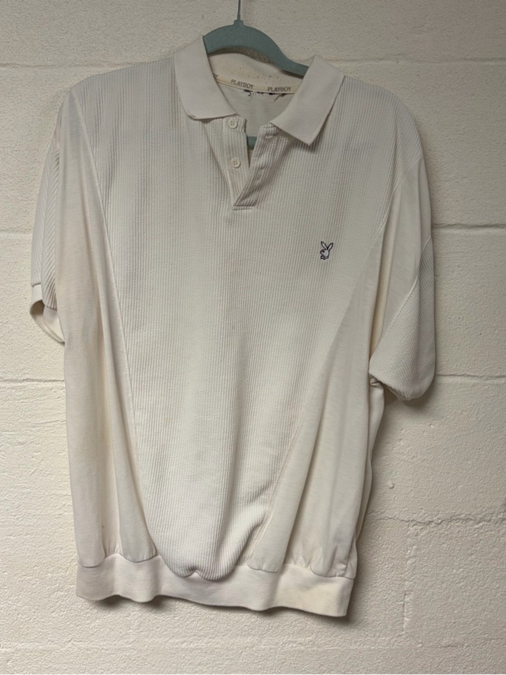 Vintage PLAYBOY Men’s Off-White Polo with Embroidered Bunny